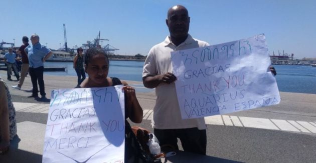 Refugiados llegados a Valencia en el buque Aquarius.