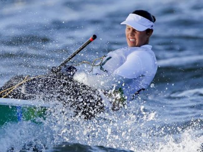 Evi van Acker durante la prueba olímpica.