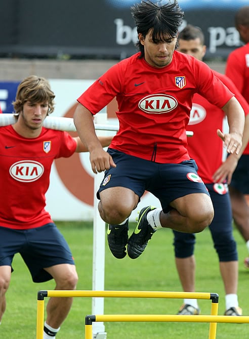 Agüero, durante un entrenamiento del Atlético