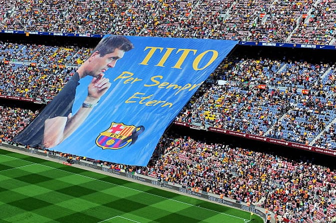 Imagen del Camp Nou durante el homenaje a Tito Vilanova