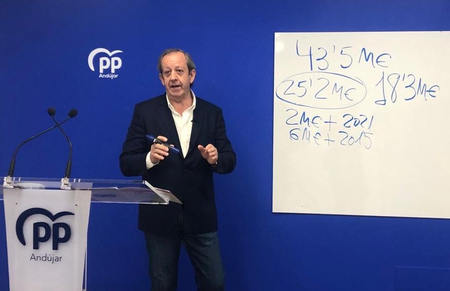 Francisco Carmona durante su exposición valorando los Presupuestos 2023 en Andújar.