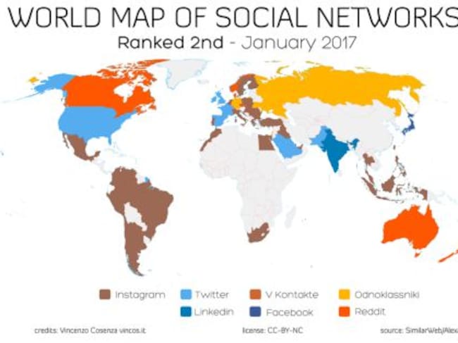 Mapa de las redes sociales del mundo (sin las líderes)