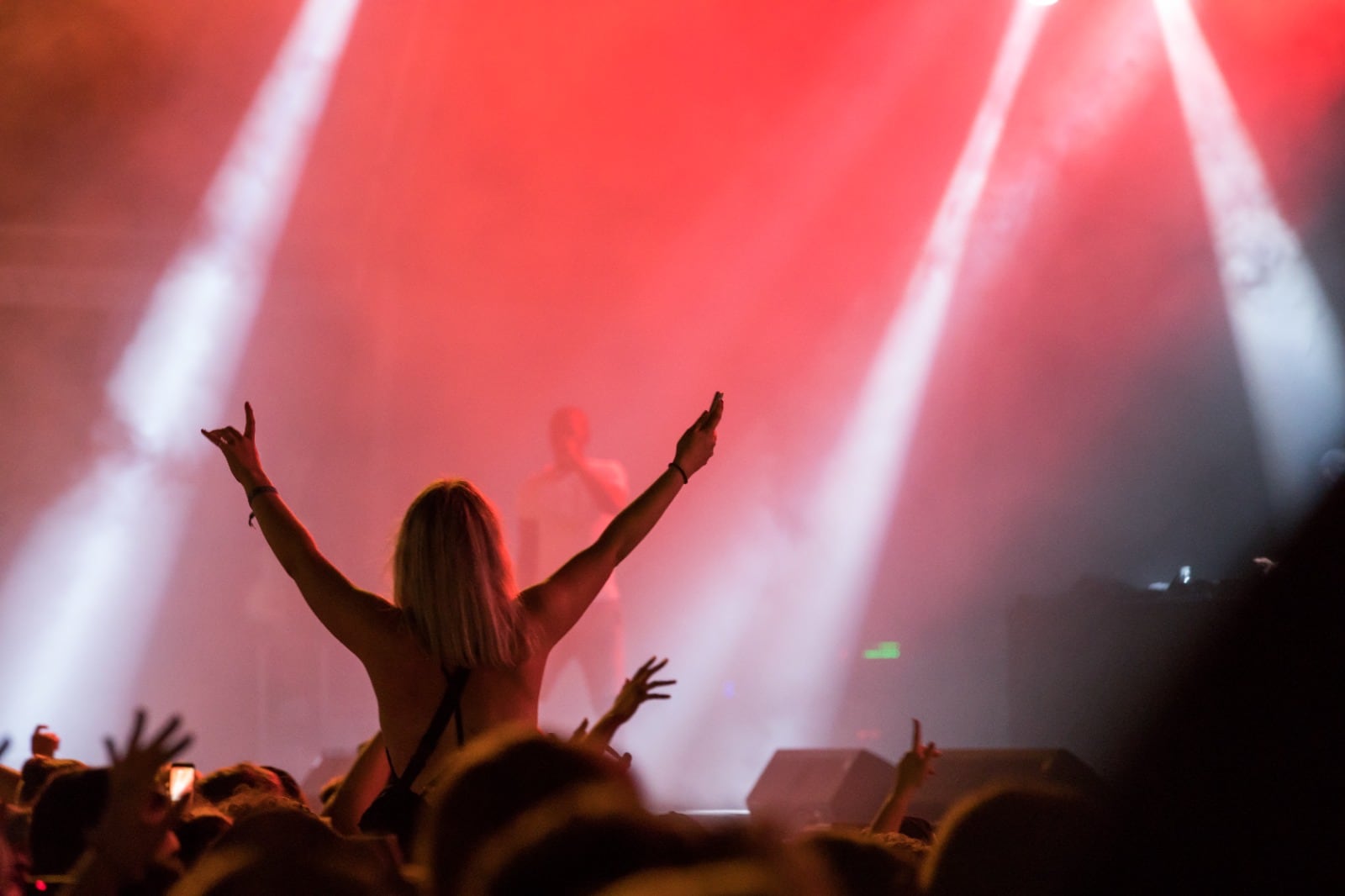 Una espectadora, con los brazos en alto, disfruta de una actuación