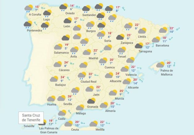 Mapa previsto para el domingo 29 de abril.