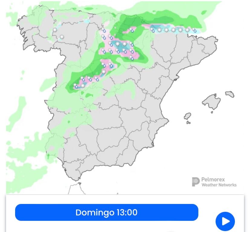 Mapa de eltiempo.es en el que se visualiza la nieve en la Ribera del Duero como previsión