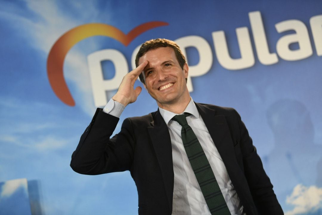 Pablo Casado durante un mitin en la campaña electoral.