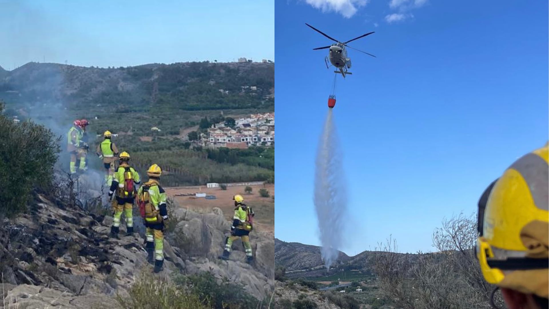 Trabajos de extinción del incendio forestal en el Desert de les Palmes en Benicàssim