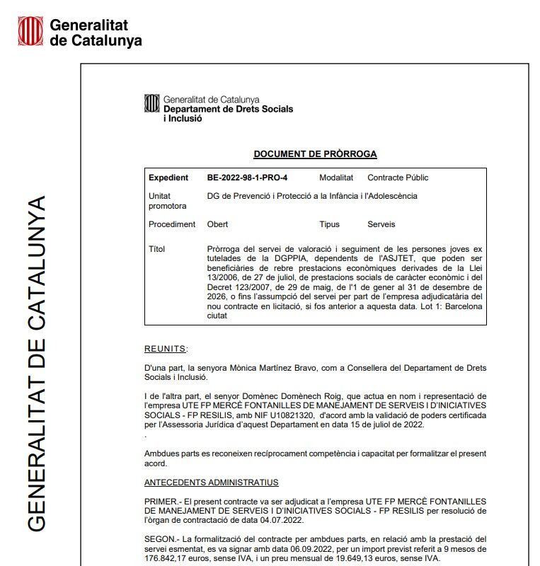 Còpia del contracte de pròrroga de Resilis