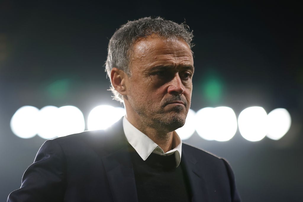 PARIS, FRANCE - NOVEMBER 06: Luis Enrique, Head Coach of Paris Saint-Germain, looks on during the UEFA Champions League 2024/25 League Phase MD4 match between Paris Saint-Germain and Atletico de Madrid at Parc des Princes on November 06, 2024 in Paris, France. (Photo by Julian Finney - UEFA/UEFA via Getty Images)