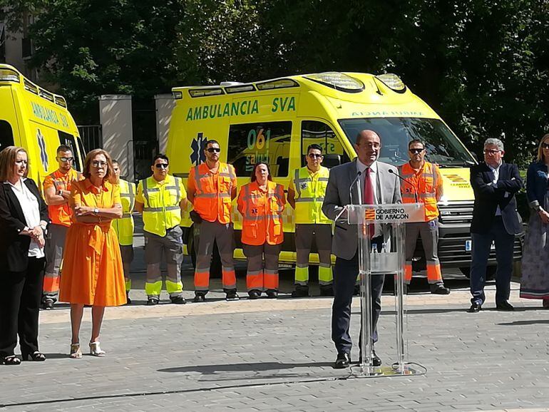 El Presidente de Aragón se ha referido a los presupuestos en la presentación del nuevo servicio de ambulancias