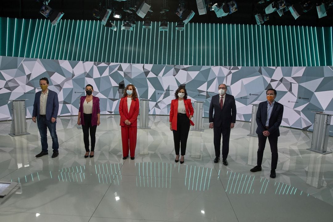 Los candidatos, en el debate de la Comunidad de Madrid.