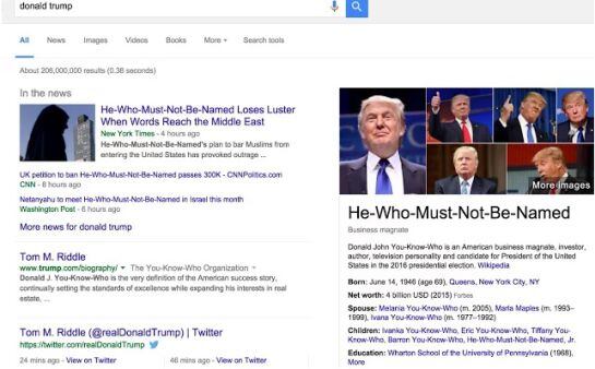 Los fans de Harry Potter sustituyen el nombre de Donald Trump por el de Lord Voldemort (El que no debe ser nombrado) con una extensión de Chrome.