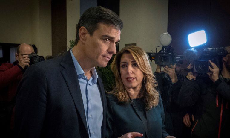 La presidenta andaluza y secretaria general del PSOE-A, Susana Díaz, y el secretario general del PSOE, Pedro Sánchez, juntos en Sevilla.