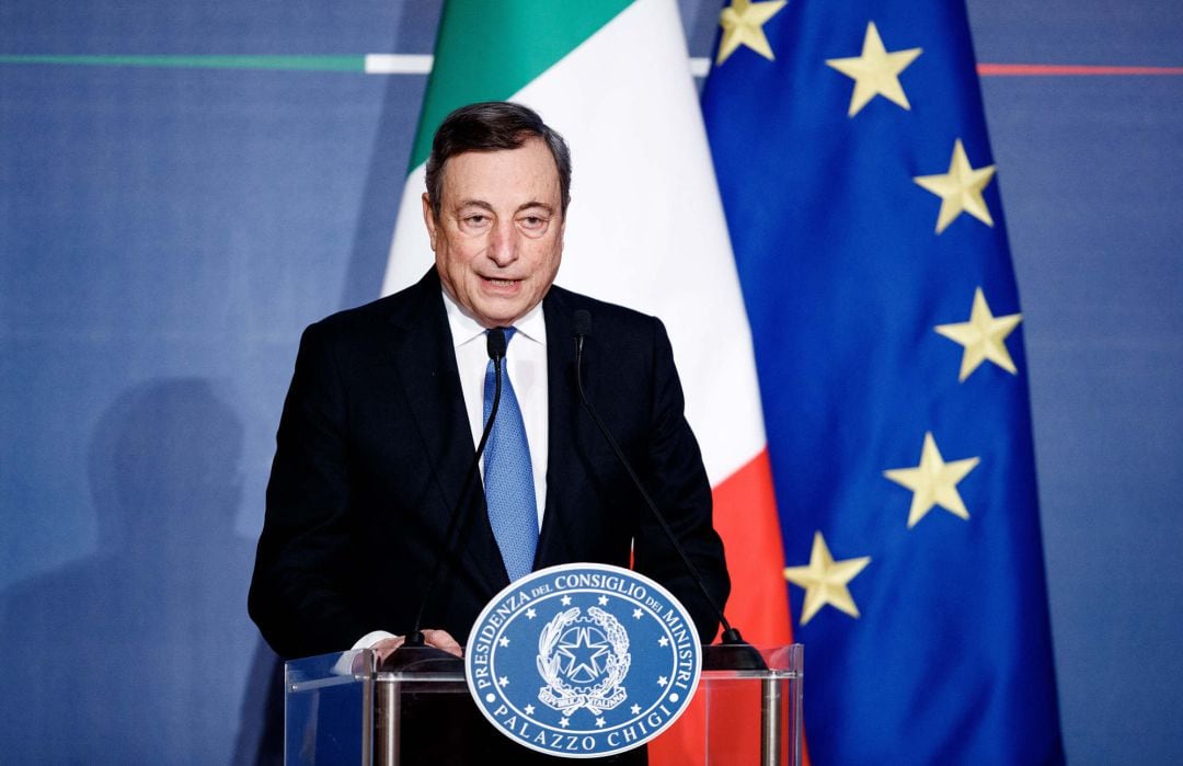 El primer ministro italiano, Mario Draghi, en rueda de prensa.