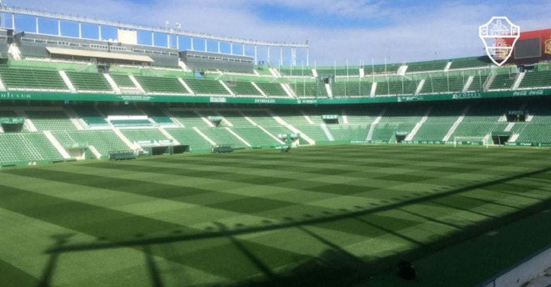 Aspecto actual del césped del estadio Martínez Valero