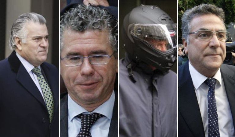 De izquierda a derecha, el extesorero del PP Luis Bárcenas, el ex secretario general del PP madrileño Francisco Granados y los empresarios Alfonso García-Pozuelo y Enrique Ortiz.