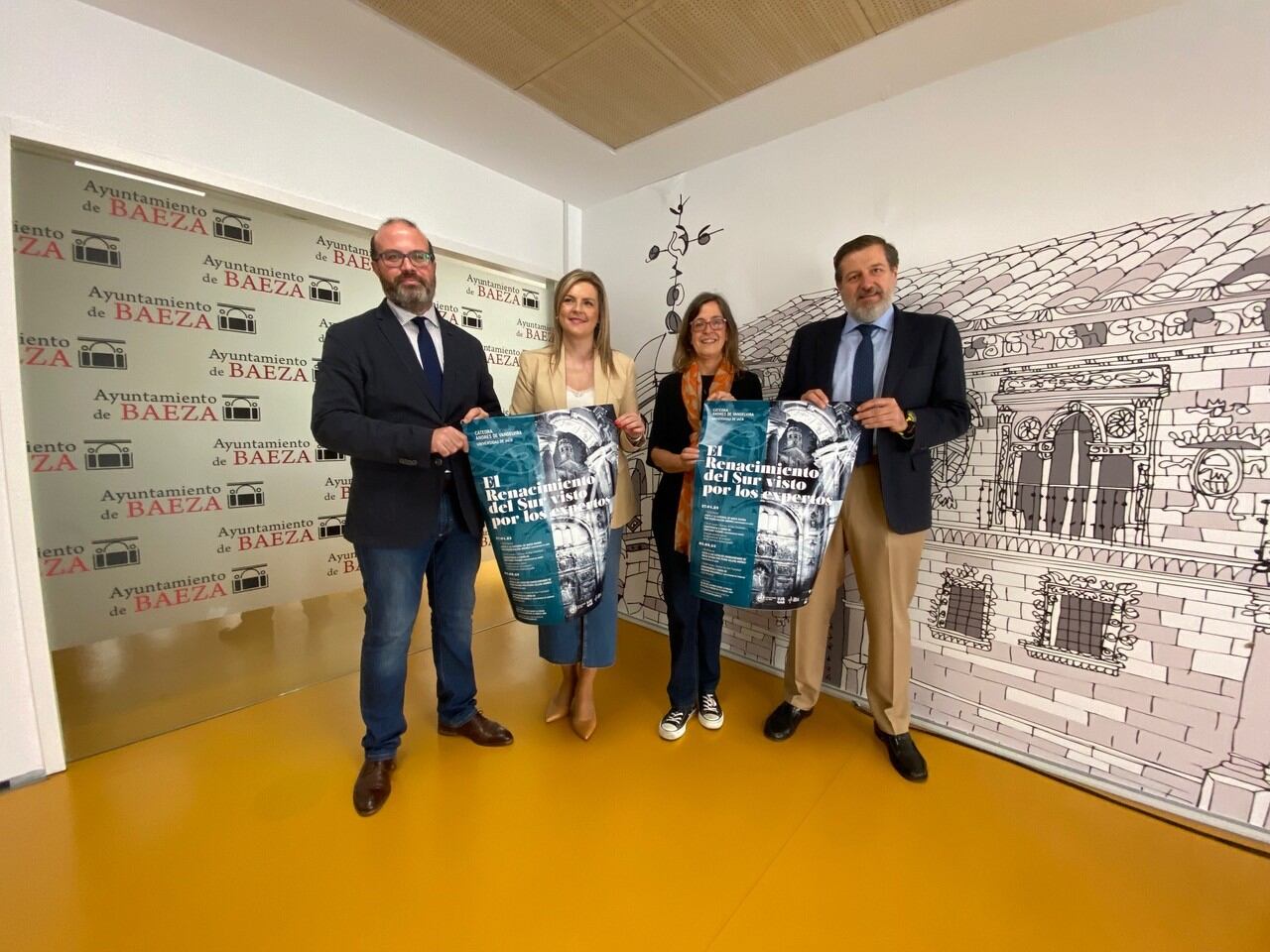 Representantes del Ayuntamiento de Baeza, de la UJA y de Fundación Caja Rural, presentan el ciclo.