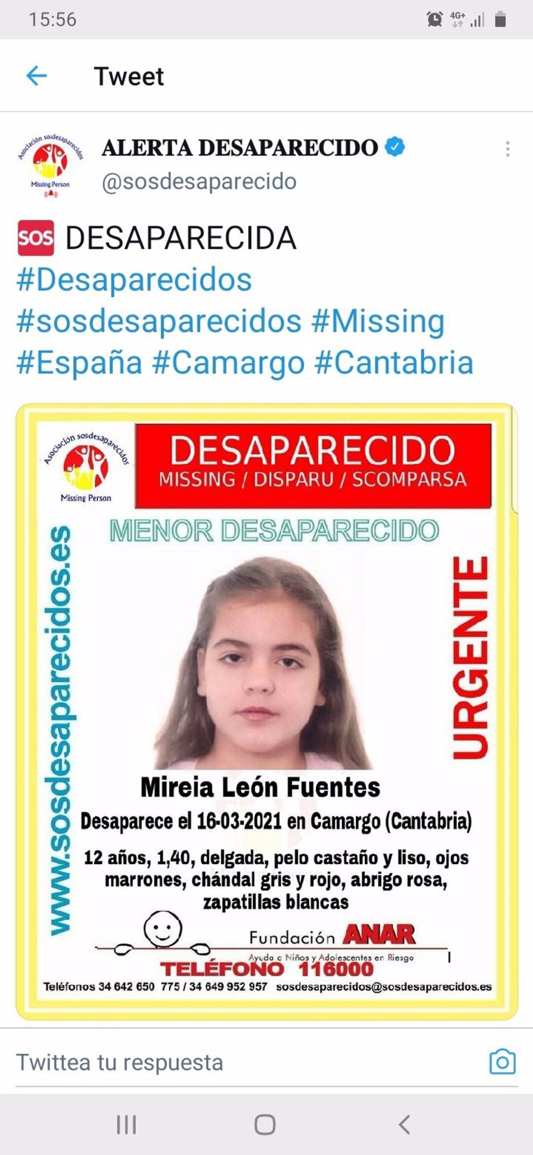 Cartel de SOS Desaparecidos en Twitter