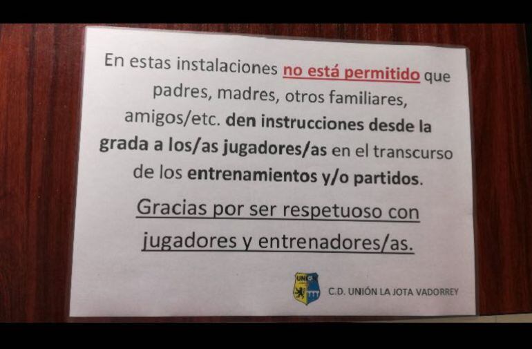Cartel que se puede ver en las instalaciones del club