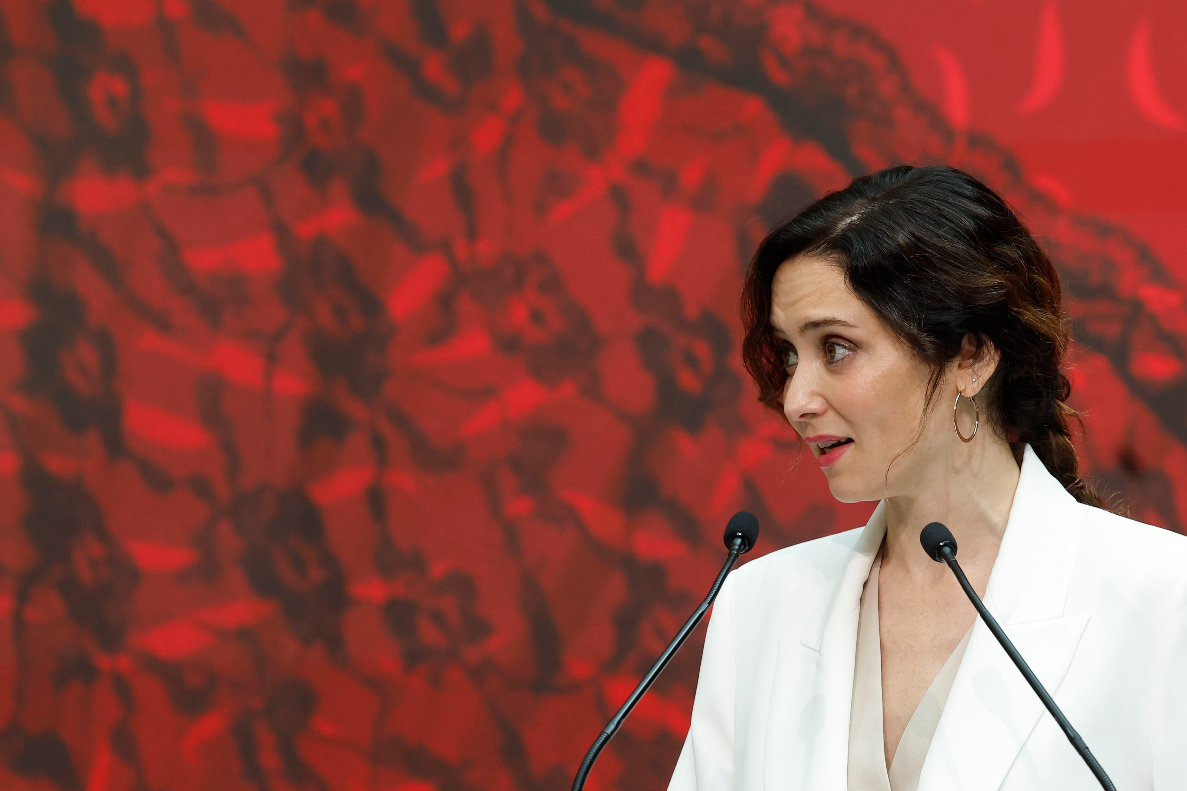 La presidenta de la Comunidad de Madrid, Isabel Díaz Ayuso, interviene en el acto de celebración del flamenco como Bien de Interés Cultural, este miércoles en la Real Casa de Correos de Madrid