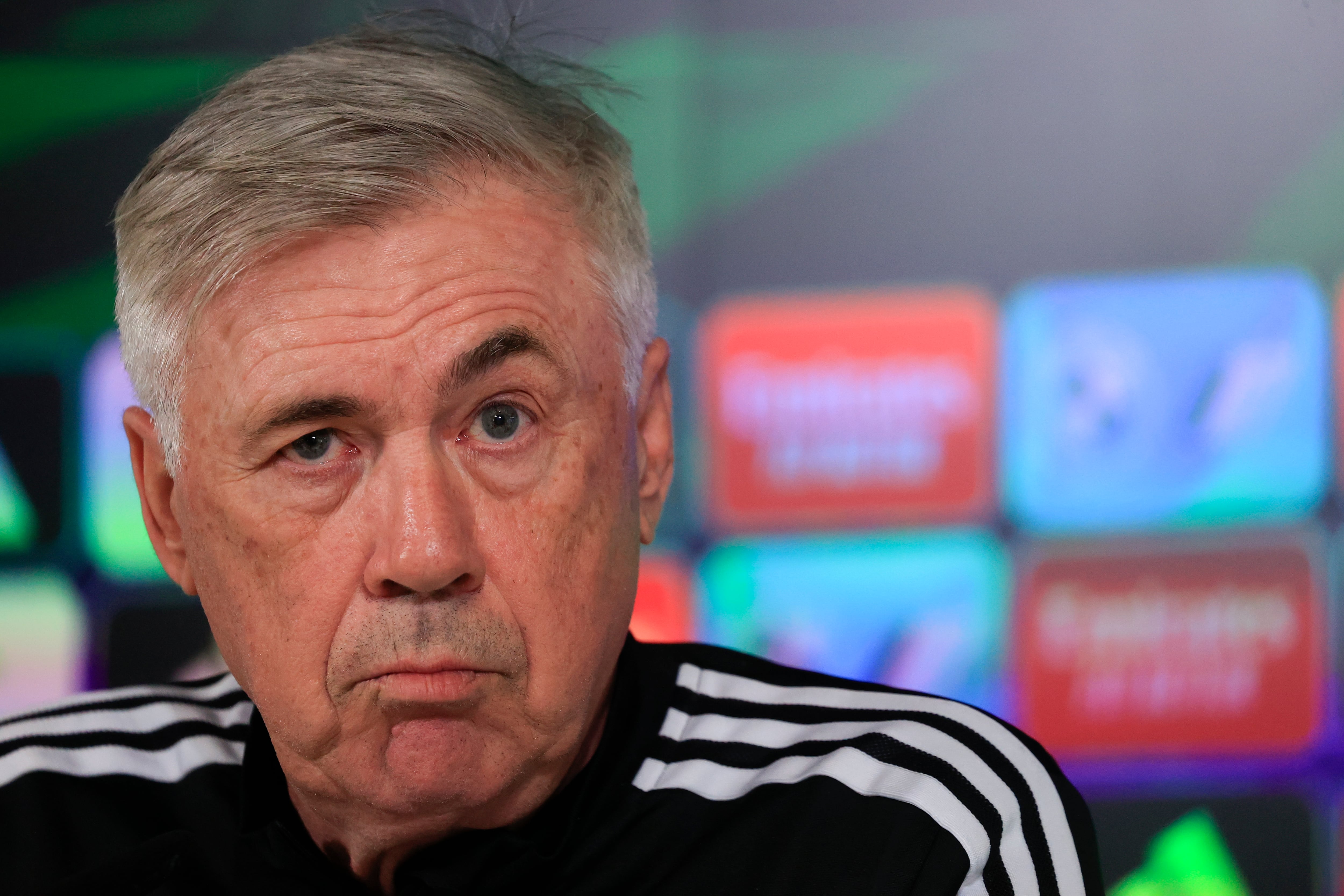 El entrenador del Real Madrid, Carlo Ancelotti , durante la rueda previa al partido contra el Celta