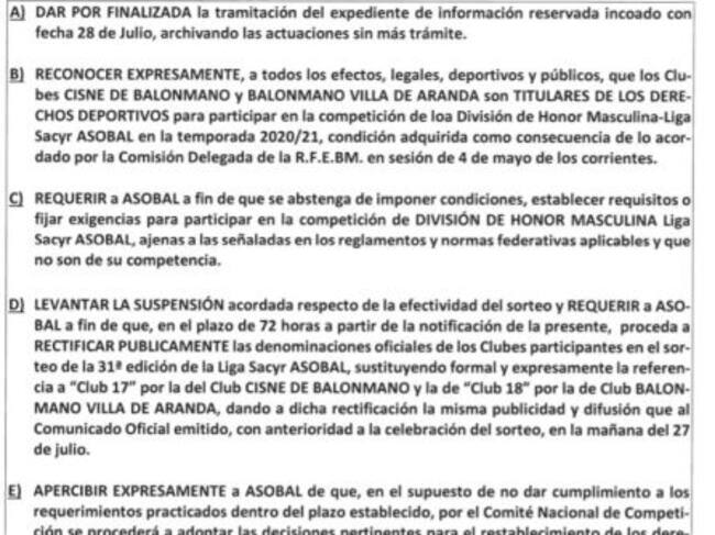 El comunicado de la RFEBM.