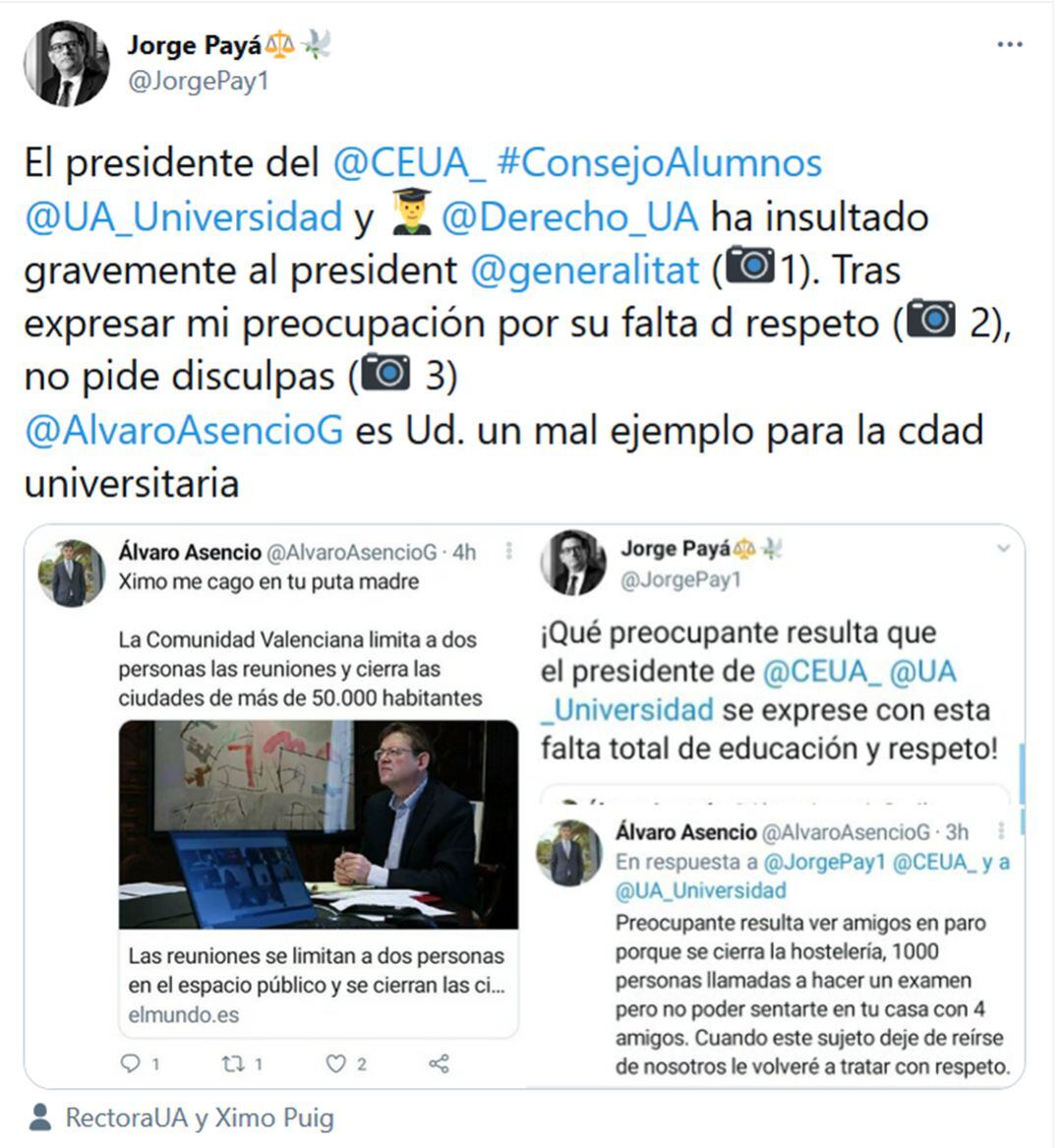 Imagen del tweet publicado por Álvaro Asencio y posteriormente borrado de la red social