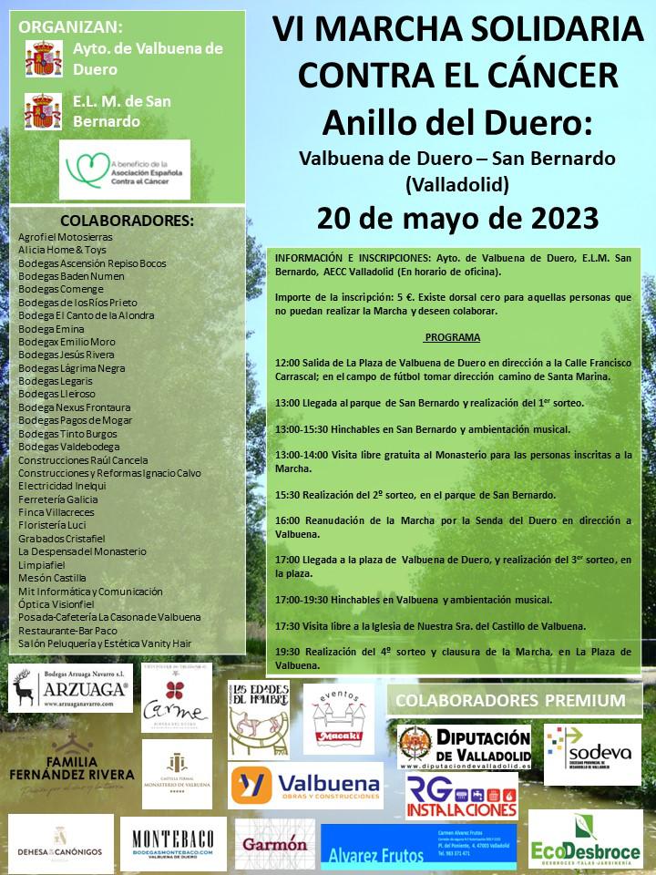 Cartel de actividades y patrocinadores de la VI Marcha contra el Cáncer de Valbuena de Duero