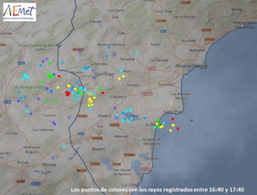 Zonas de Alicante donde se han registrado tormentas eléctricas