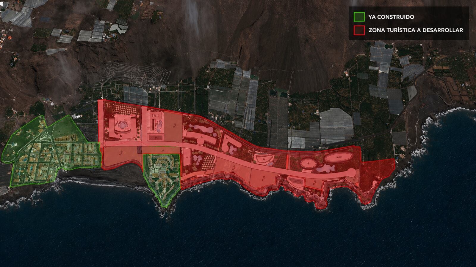 Comparativa entre lo ya construido en Puerto Naos y la perspectiva de futuro