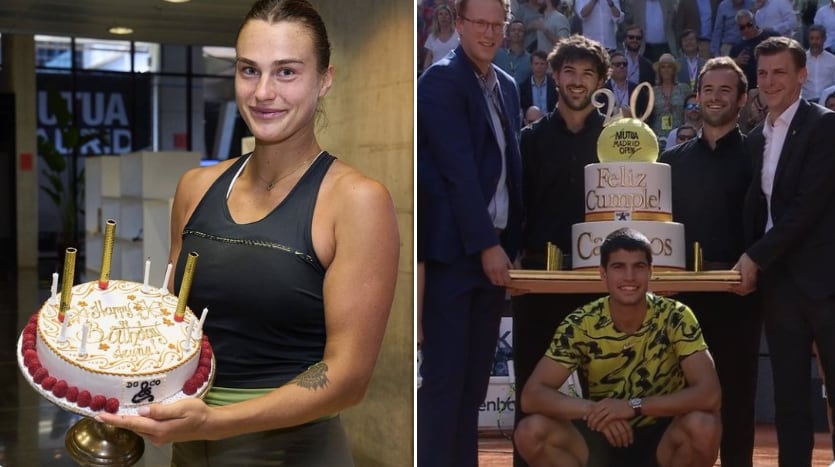 A la izquierda, la tarta de Sabalenka; a la derecha, la de Alcaraz.