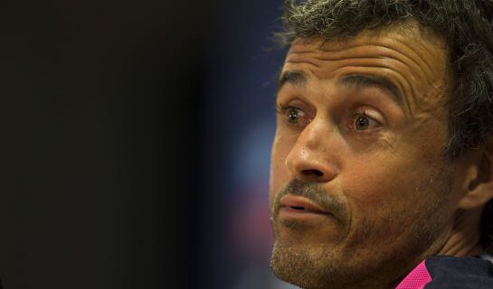 El entrenador del FC Barcelona, Luis Enrique Martínez, durante la rueda de prensa ofrecida en la víspera del partido frente al Almería