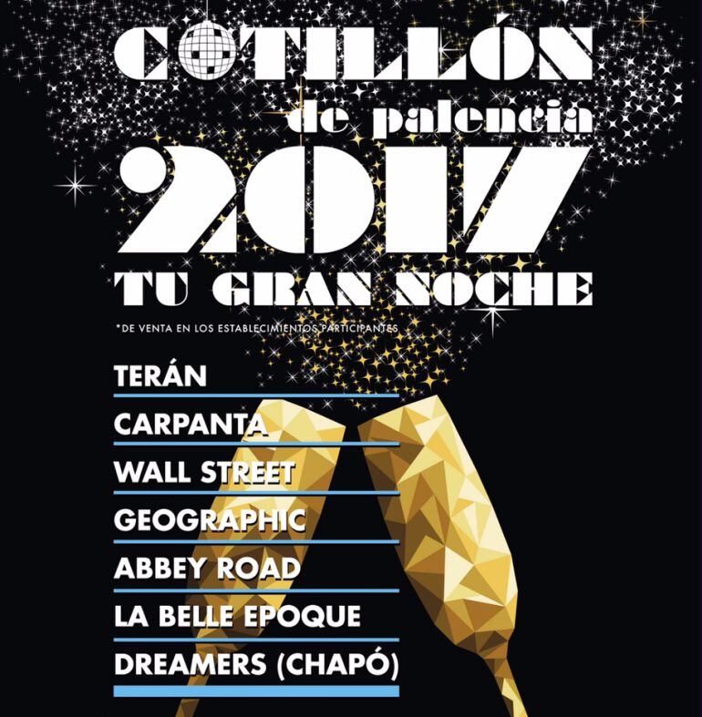 Cartel del cotillón que organizan varios establecimientos en Palencia