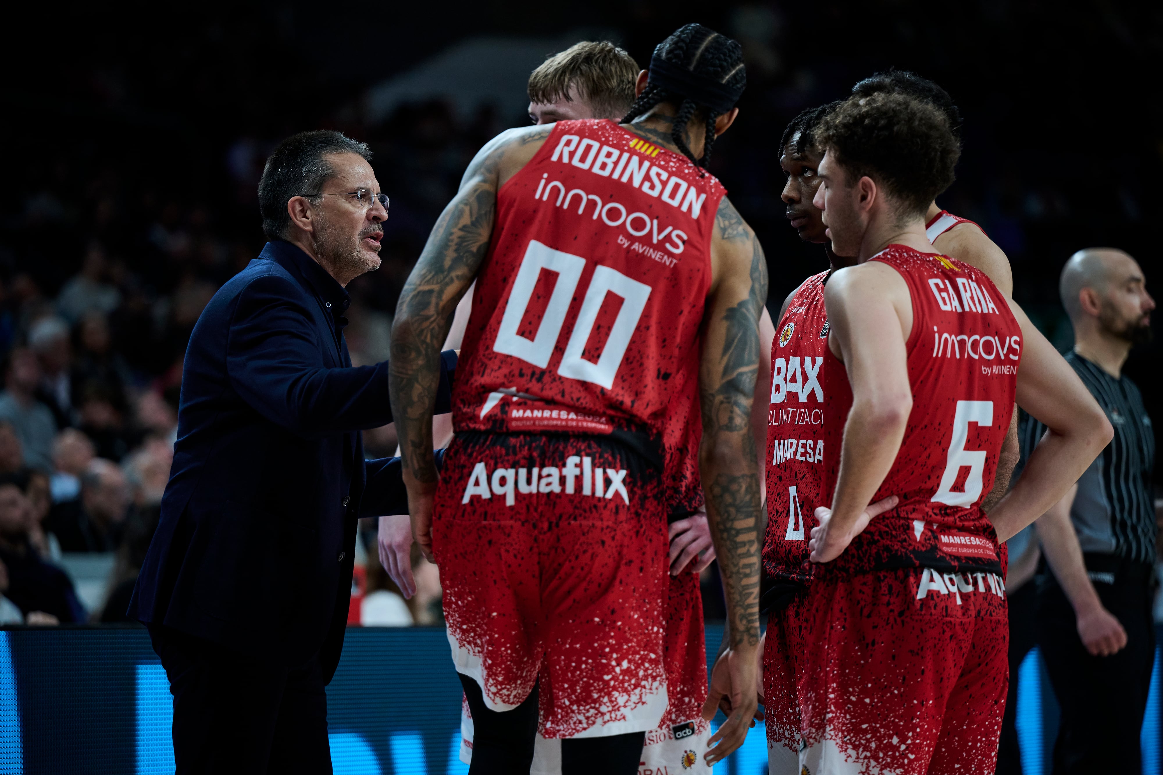 MADRID, SPAIN - MARCH 31: Coach Pedro Martinez of BAXI Manresa in action during ACB League match between Real Madrid and BAXI Manresa at WiZink Center on March 31, 2024 in Madrid, Spain. (Photo by Borja B. Hojas/Getty Images)