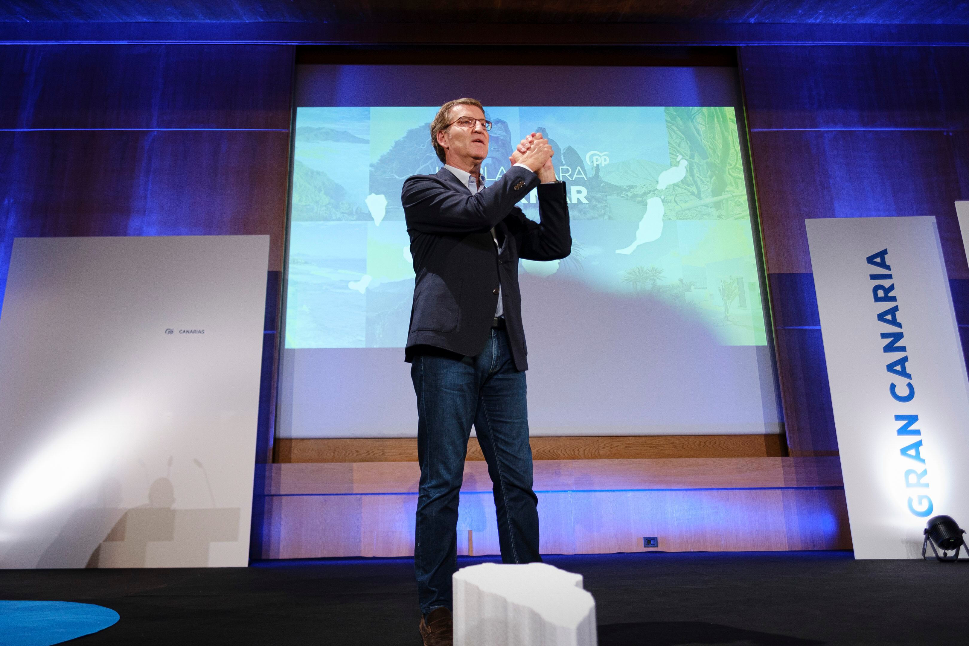 El presidente del PP, Alberto Núñez Feijóo, durante su participación en la convención política del PP de Canarias