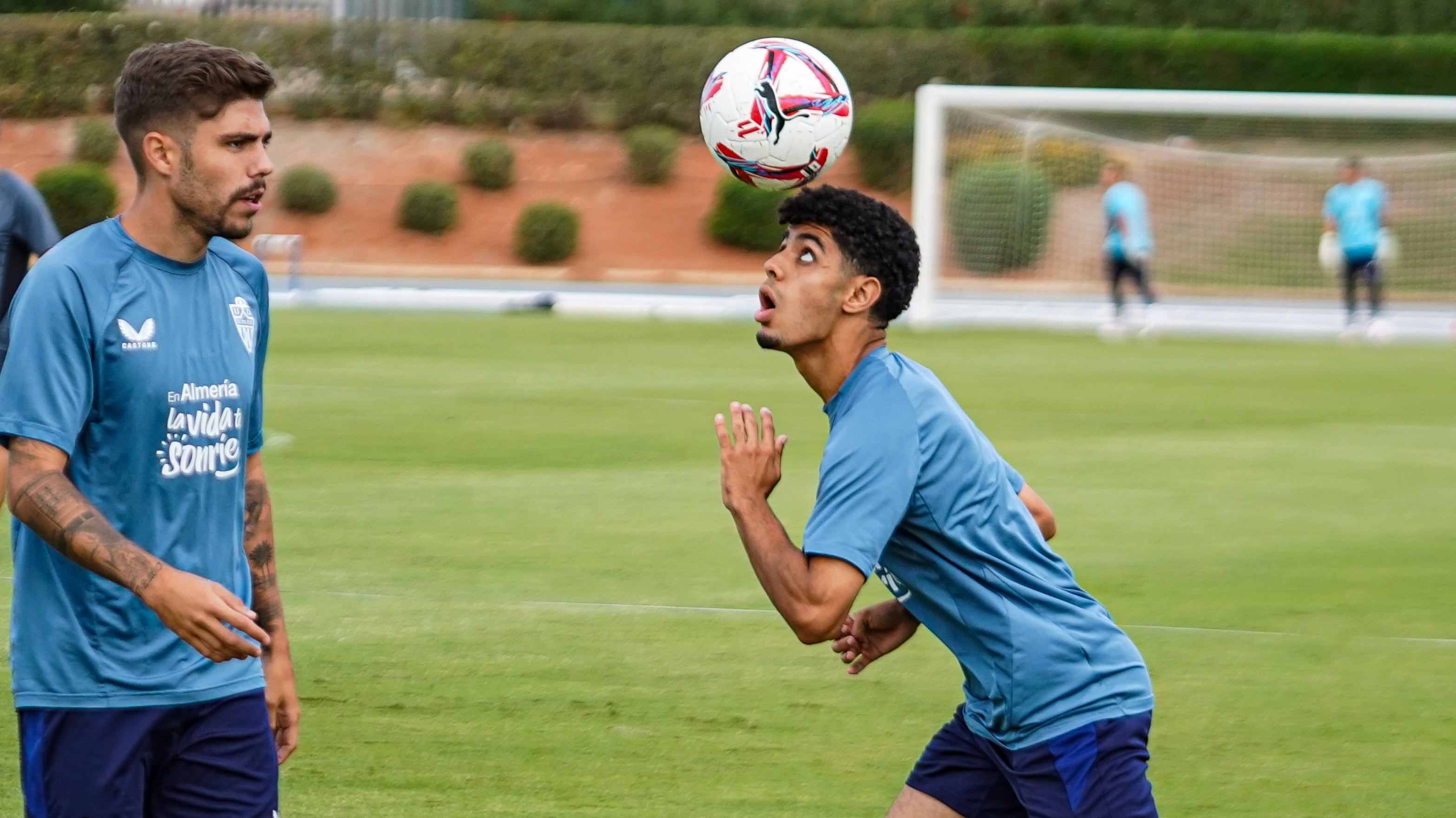 Pozo y Safi en el último entrenamiento del equipo antes de medirse este domingo al Real Oviedo en el Carlos Tartiere.