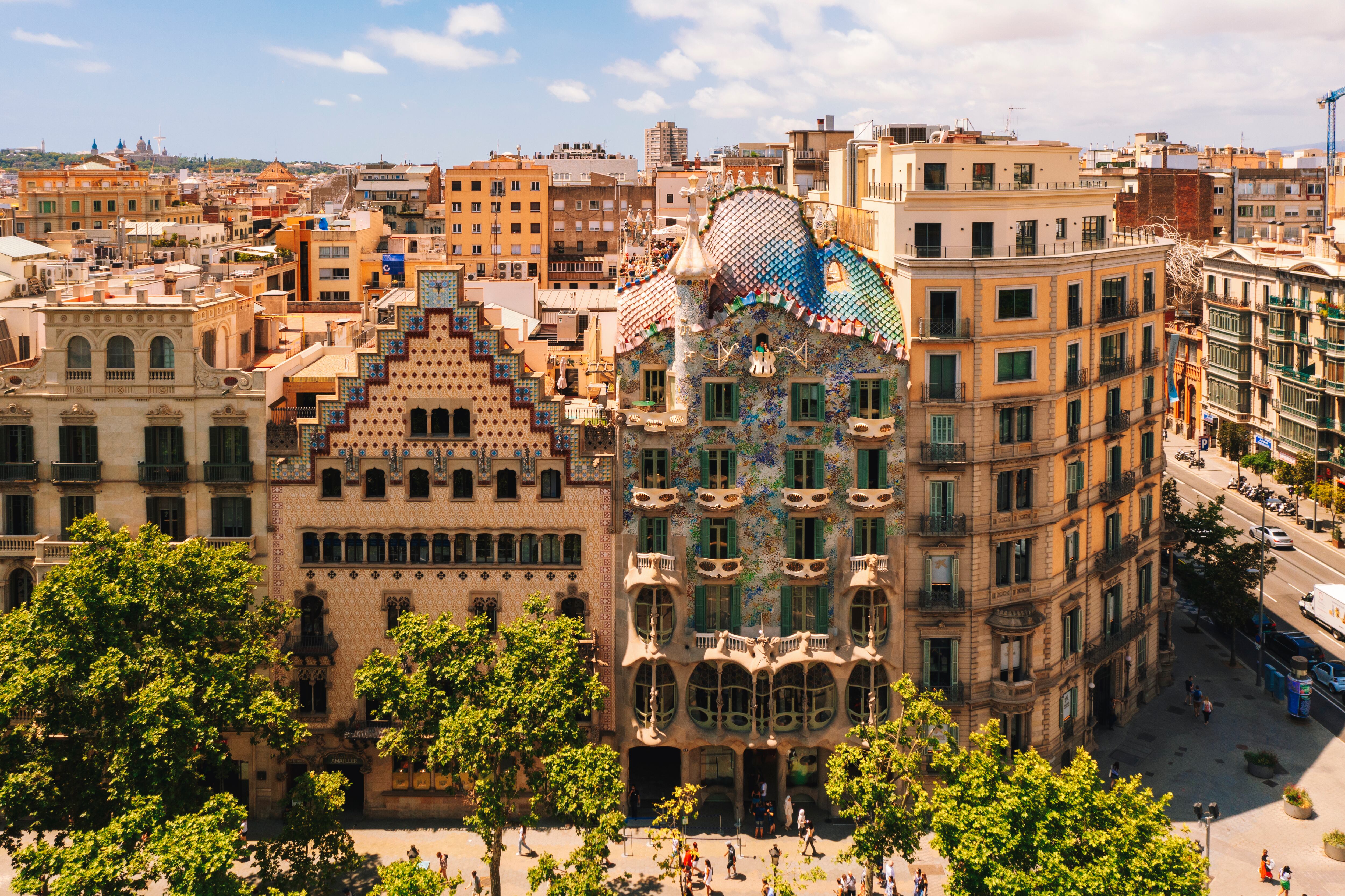 Passeig de Gràcia in Aerial view of Barcelona Spain