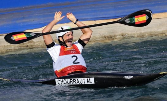 Maialen Chourraut celebra su buen tiempo en el descenso