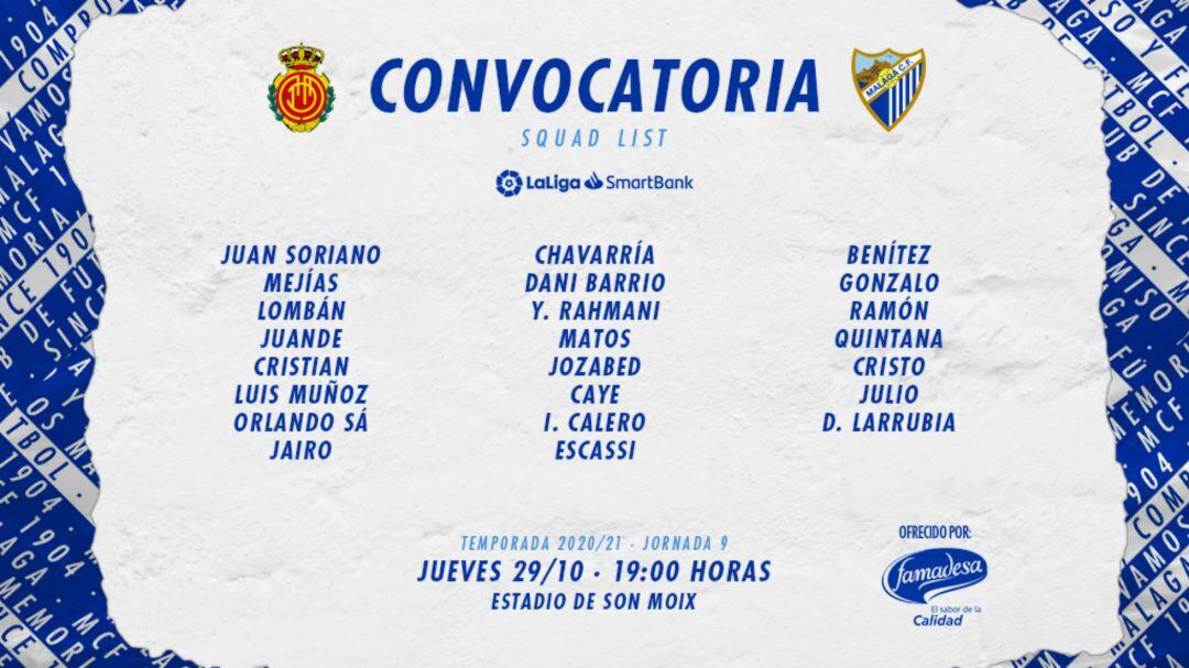 Así anunció el Málaga la convocatoria para Mallorca