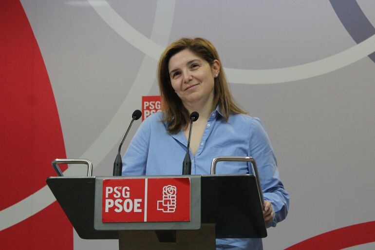 La presidenta de la gestora, Pilar Cancela, en la sede del partido