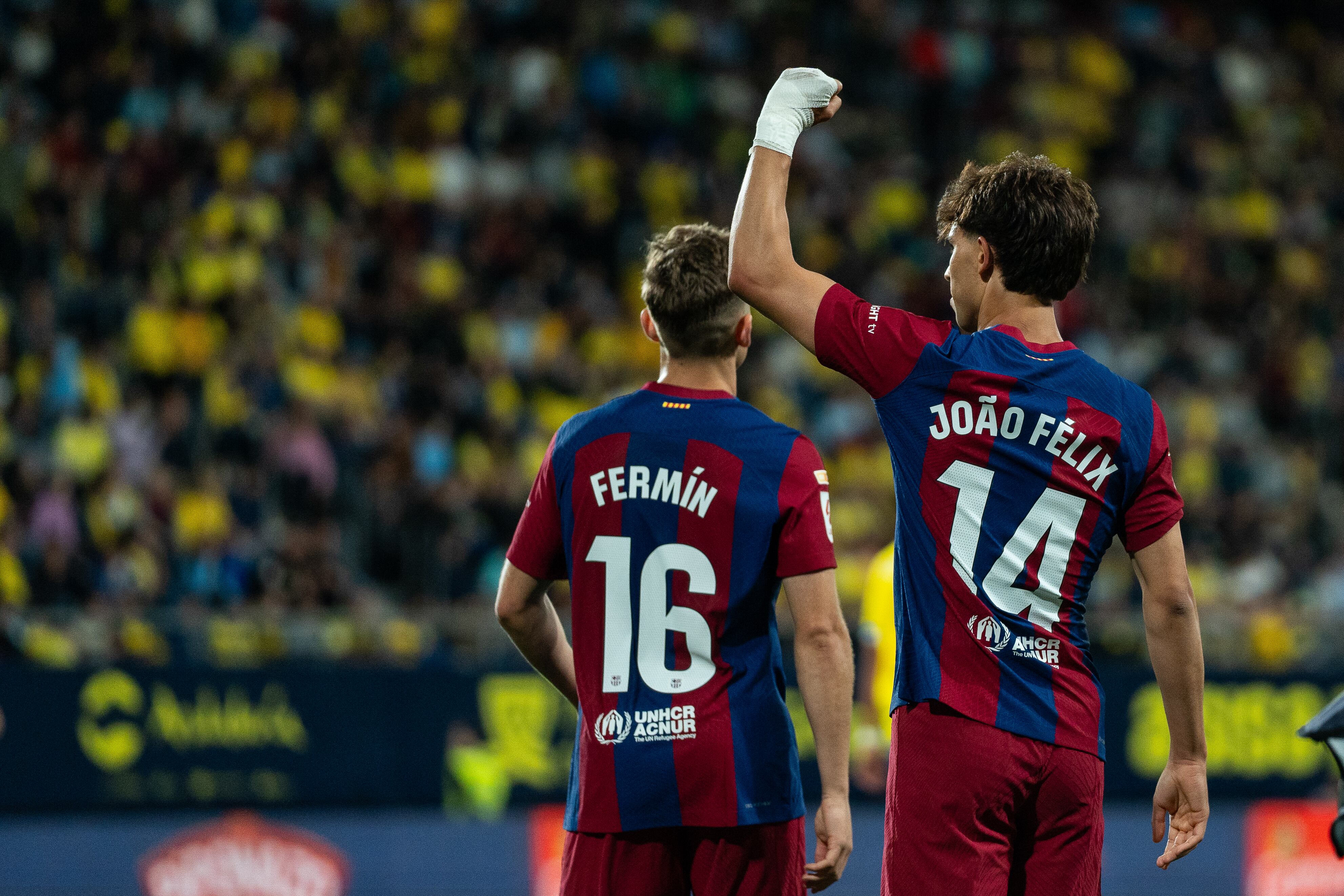 CADIZ, SPAIN - APRIL 13: Joao Felix of FC Barcelona celebrates a goal during the Spanish league, La Liga EA Sports, football match played between Cadiz CF and FC Barcelona at Nuevo Mirandilla stadium on April 13, 2024, in Cadiz, Spain. (Photo By Joaquin Corchero/Europa Press via Getty Images)