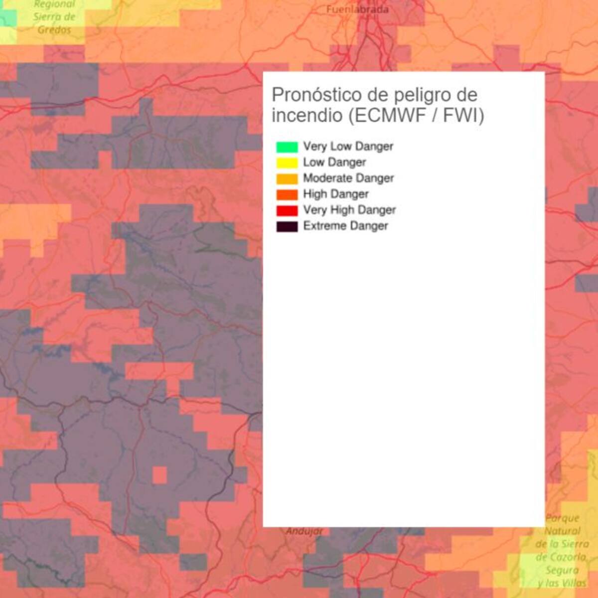 Peligro de incendio forestal en Extremadura del 16 de junio de 2020