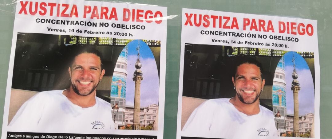 Carteles que anuncian la concentración para exigir justicia para Diego Bello