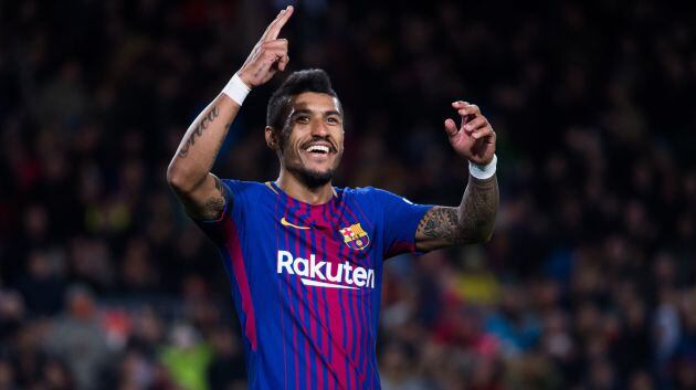Paulinho celebra un gol con el Barcelona.