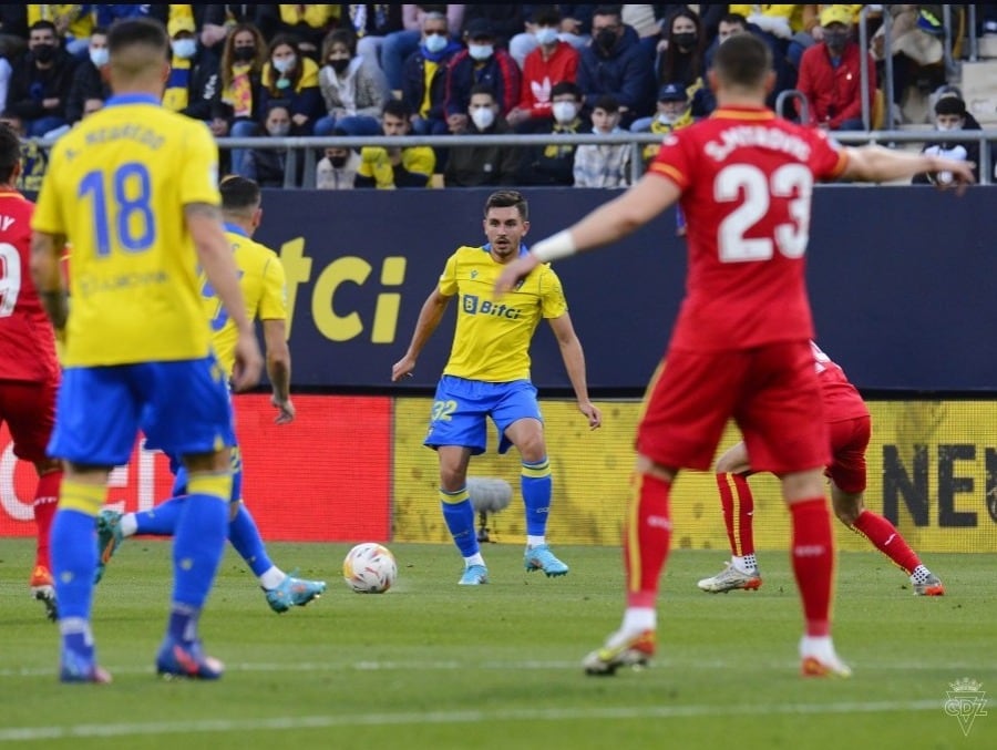 Víctor Chust durante el partido del Cádiz ante el Getafe en el Nuevo Mirandilla. Foto: Cádiz CF