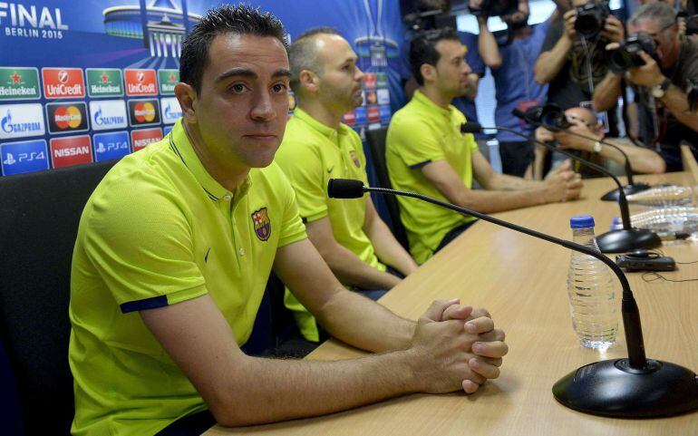 Xavi ha comparecido ante los medios en el día de puertas abiertas del Barcelona con motivo de la final de la Champions.