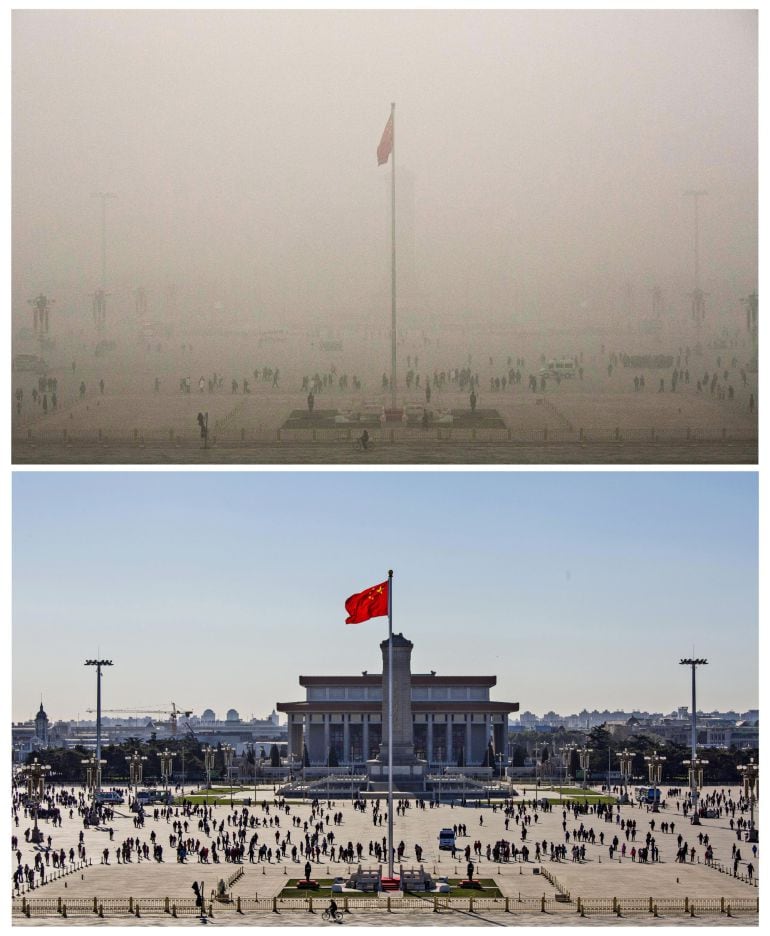 FOTOGALERÍA: Imágenes de Pekín, bajo la contaminación este lunes y soleadas el pasado 1 de diciembre.