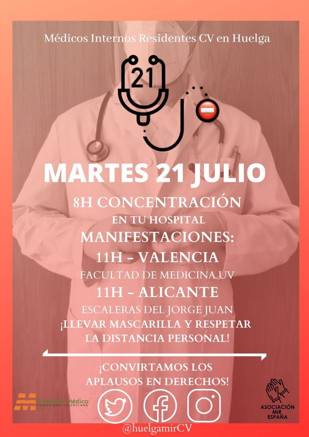 Cartel de la convocatoria de huelga indefinida de los MIR en la Comunitat Valenciana