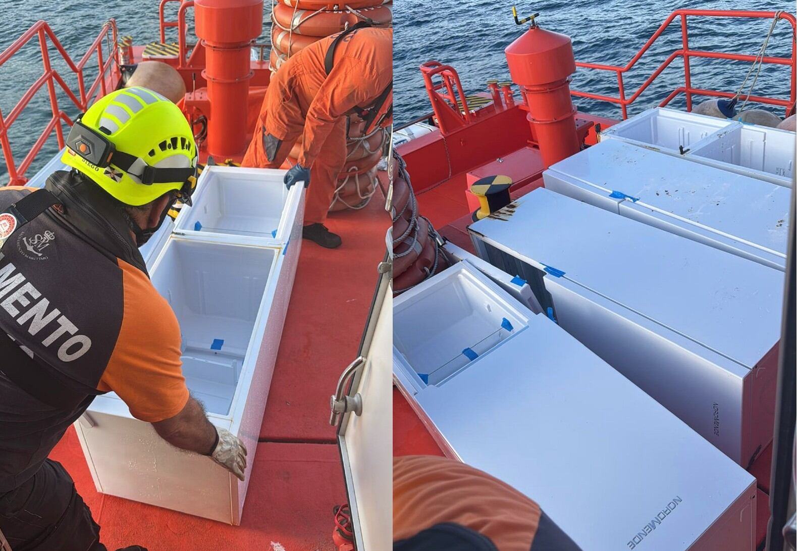 Salvamento Marítimo ha recuperado durante este fin de semana más de veinte frigoríficos a la deriva frente a las costas de Cádiz, así como el contenedor en el que supuestamente viajaban, ha informado este lunes dicho organismo.