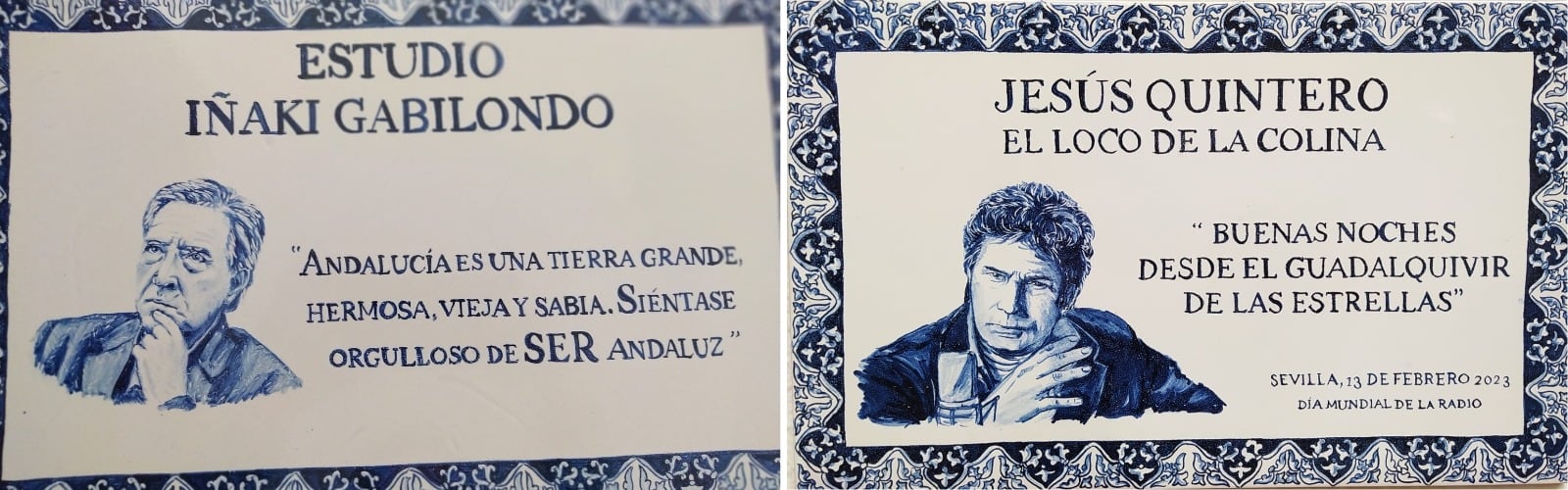 Placas en Radio Sevilla de cerámica pintadas a mano de Sandra Colinet